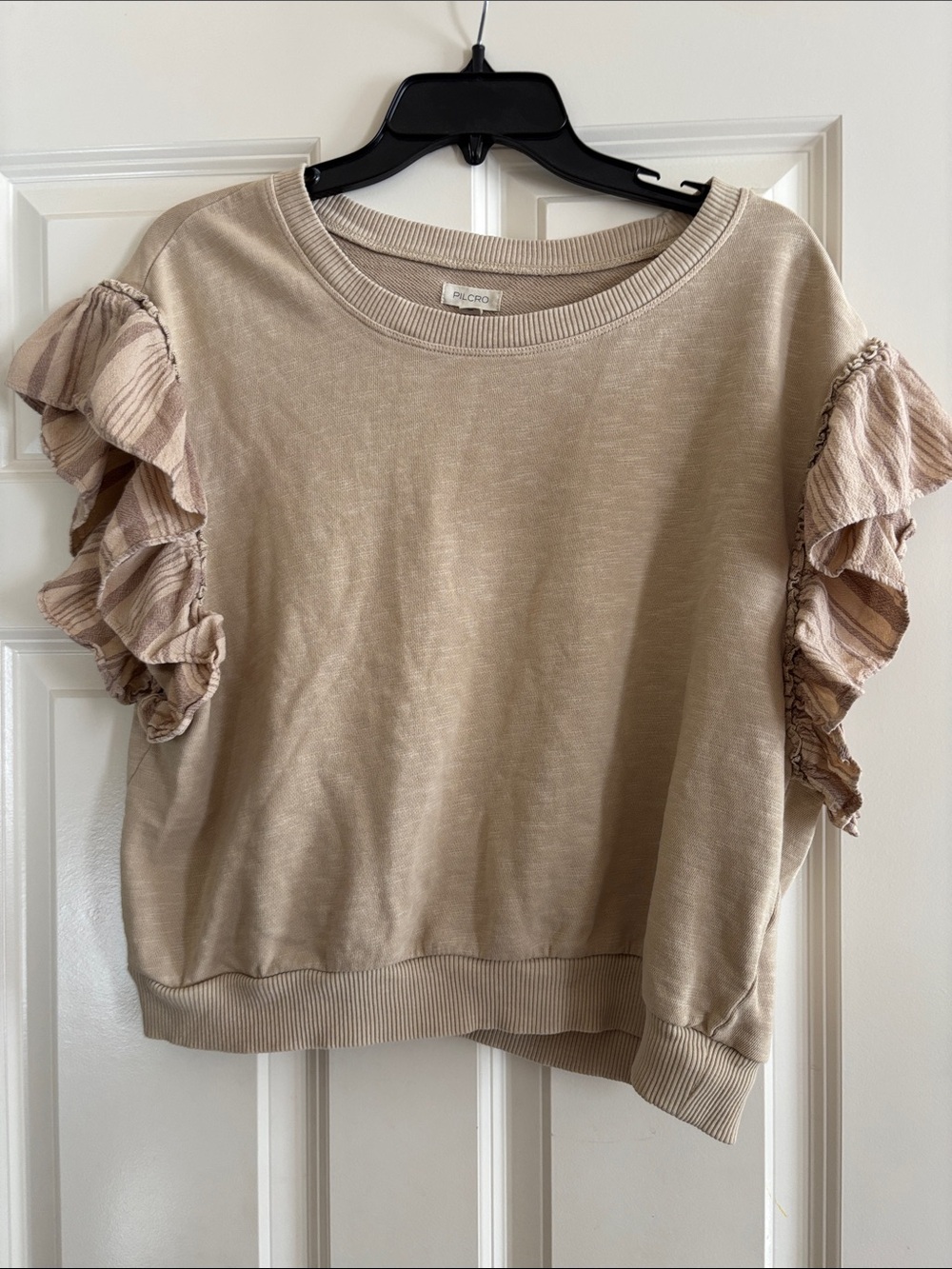 Pilcro Beige Ruffle-Sleeve Sweatshirt sz Large